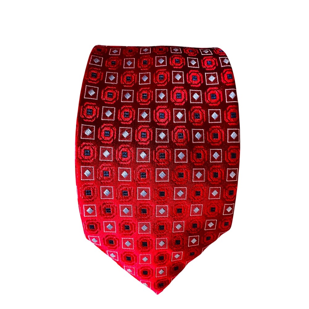 Tommy Hilfiger Mens Red Geometric Silk Tie Formal‎ Business Menswear